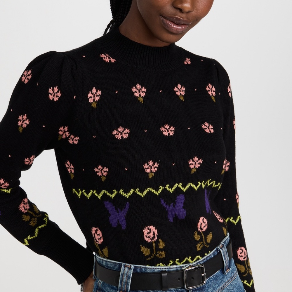 525 Floral Puff Sleeve Knit Sweater
